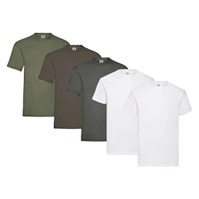Abbildung von Fruit of the Loom 5er Pack T Shirts, 2X Weiss + 1x Graphit Oliv Schoko 1 HL Kauf Notizblock, Größe 3XL