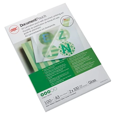 Abbildung von GBC Laminierfolien A3 100 mic, Robuste Laminiertaschen im 100er Pack, Glänzend, Transparent, Ideal für Büro &amp; Schule, 3740307
