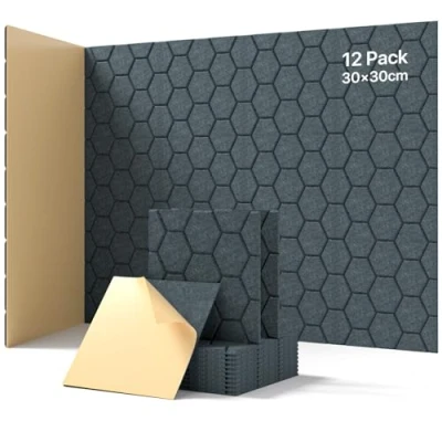 Abbildung von 12 Stück Akustikplatten Selbstkleben, Schallabsorber, 30x30x0.9cm, Schalldämmung Wand tür Decken, Akustikpaneele für Gaming Deko, Büros, Studios, Schallschutzplatten (Dunkelgrau)