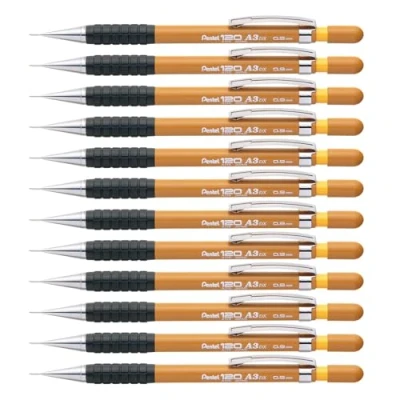 Abbildung von Pentel A300 Druckbleistift mit Gummi Griffzone und 2 x 0,9 mm HB Minen sandfarbener Schaft 12 Stück