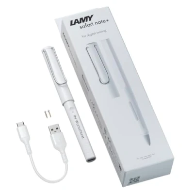Abbildung von LAMY Safari Note+ Digitaler Stift inkl. Laser Gravur, kompatibel mit verschiedenen iPad Modellen, USB Ladekabel (White)
