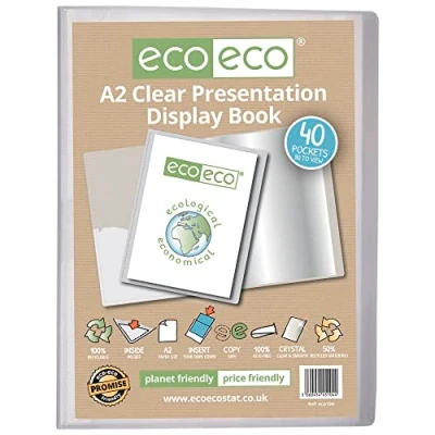 Abbildung von eco Eco104 Präsentationsbuch, A2 Format, 50% recycelt, 40 Hüllen, transparent, Aufbewahrungsbox, Kunstmappe mit Kunststoffhüllen