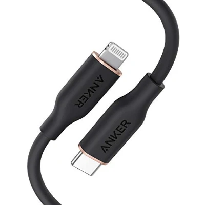 Abbildung von Anker Powerline III Flow, USB C Lightning Kabel, 90cm auf Kabel kompatibel mit iPhone 14/13/12/11 Serie, AirPods Pro, MFi Zertifiziert, Silikagel (in Nachtschwarz)