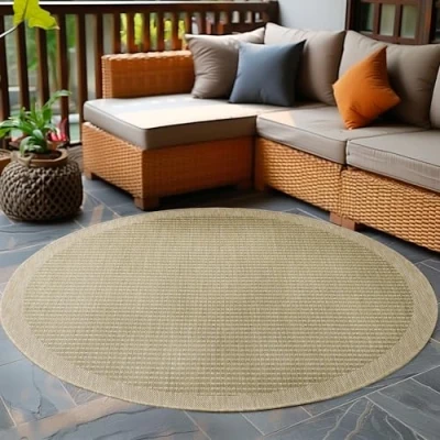 Abbildung von Carpetsale24 In &amp; Outdoor Teppich Wetterfest 200 cm Rund Einfarbig Grün Waschbar, Wasserfest, Pflegeleicht und Flachgewebe Ideal für Balkon, Garten, Terrasse als Küchenteppich