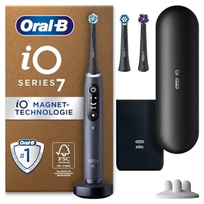 Abbildung von Oral B iO Series 7 PLUS Edition Elektrische Zahnbürste/Electric Toothbrush, 3 Aufsteckbürsten inkl. Whitening, Magnet Etui, 5 Putzmodi , Geschenk Mann/Frau, black