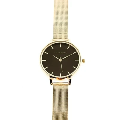 Abbildung von Lily + Stone Quarzuhr Armbanduhr, schwarzes Zifferblatt, schwarze Schnalle