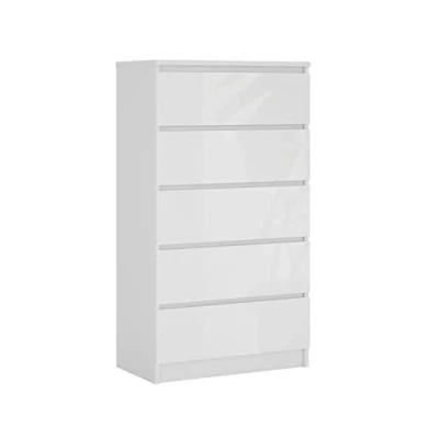 Abbildung von 3E 3xE living.com Kommode mit 5 Schubladen, Farbe: Weiss Matt/Weiss Glanz, H: 124 cm, B: 70 T: 39 cm