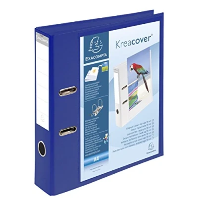 Abbildung von Exacompta 53789BE Präsentationsordner KreaCover PVC. 7 cm breit DIN A4 mit zwei Taschen innen und außen ideal für Angebots Unternehmenspräsentationen blau