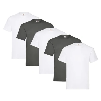 Abbildung von Fruit of the Loom Herren Regular Fit T Shirt Heavy Cotton Tee 5 Pack,3X Weiss + 2X Graphit 1 HL Kauf Notizblock XXL