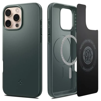 Abbildung von Spigen Thin Fit MagFit Hülle für iPhone 16 Pro Max, Kompatibel mit MagSafe Zubehör Abyss Green