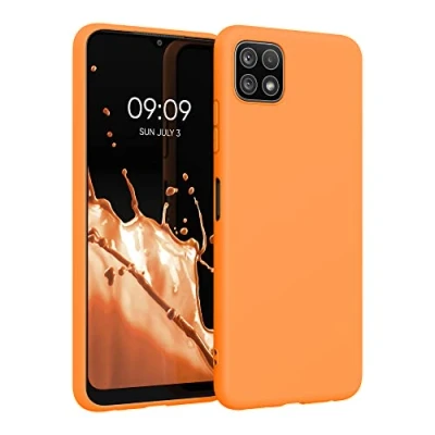 Abbildung von kwmobile Hülle kompatibel mit Samsung Galaxy A22 5G weiches TPU Silikon Case Cover geeignet für kabelloses Laden Fruity Orange