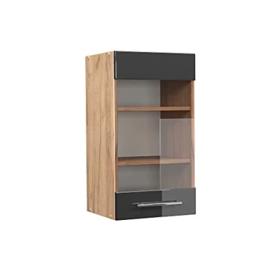 Abbildung von Vicco Küchenschrank Glas Fame Line, Anthrazit Hochglanz/Goldkraft Eiche, 40 cm