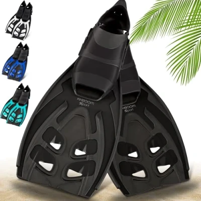 Abbildung von Khroom Flossen Erwachsene Gr. 36 47 Hochwertig, Made in Italy, Schwimmflossen zum Schnorcheln &amp; Tauchen, Unisex verstellbare Schnorchelflossen / Taucherflossen (Ganz Schwarz, 42 47)