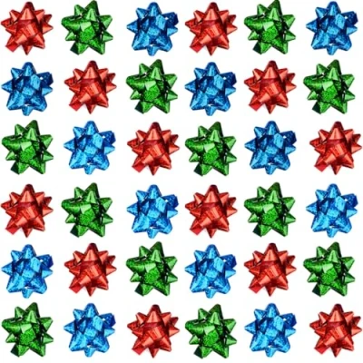 Abbildung von Jonami 100x Geschenkschleifen Selbstklebend Kleine Dekoschleifen Fertigschleife für Weihnachten, Geburtstag und Hochzeit, Ø 5 cm, Rot Blau Grün