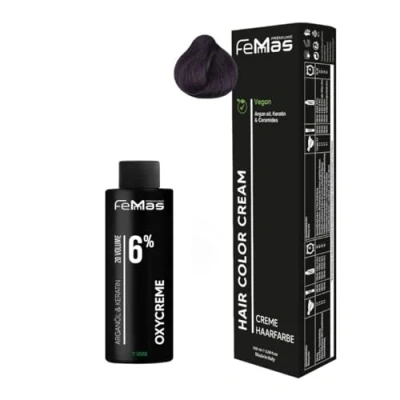 Abbildung von Femmas Haarfarbe Set Hellbraun Violett 5.2 I Hair Color Cream 100ml + Oxycreme 6% Permanente Haar Coloration Entwickler Schonend &amp; langanhaltend Salon für Zuhause
