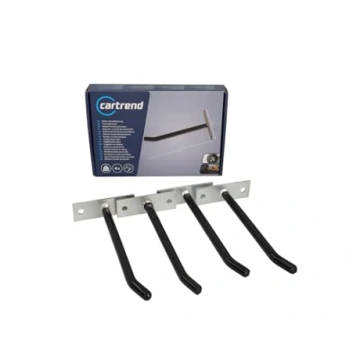Abbildung von cartrend Reifen Wandhalterung zum Aufbewahren von Reifen, Felgen und Rädern, hohe Tragkraft, mit Zubehör, Haken PVC Ummantelung, Silber, 4 Stück