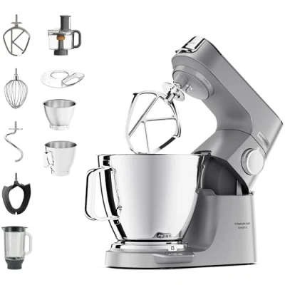 Abbildung von Kenwood Titanium Chef Baker KVL85.424SI Küchenmaschine mit integrierter Waage, inkl. 4 teiligem Patisserie Set, 7 L und 5L Rührschüssel, stufenloser Geschwindigkeitsregler, 1200 W, Silber