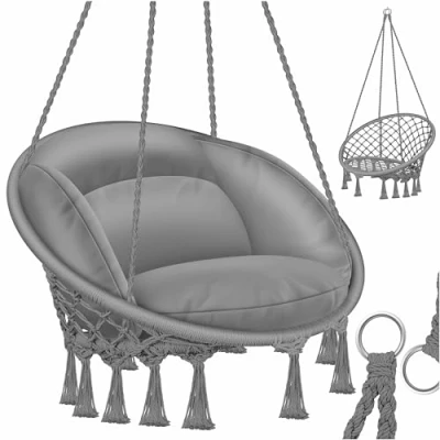 Abbildung von KESSER® Hängesessel mit Kissen Chill Hängestuhl zum Aufhängen für Erwachsene &amp; Kinder Hängematte bis 150 kg Hängesitz Aufhängung Indoor Outdoor Wohn Garten Terrasse, Grau