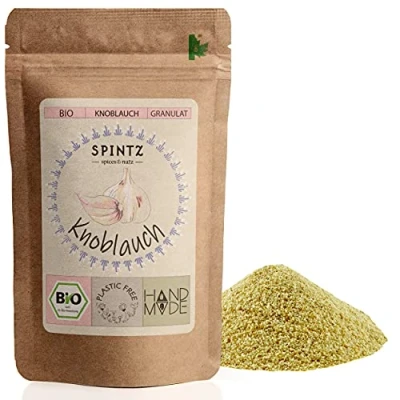 Abbildung von SPINTZ® 500g Bio Knoblauch granuliert feinste Knoblauchflocken vegan Knoblauchgranulat Granulat Nachhaltig verpackt