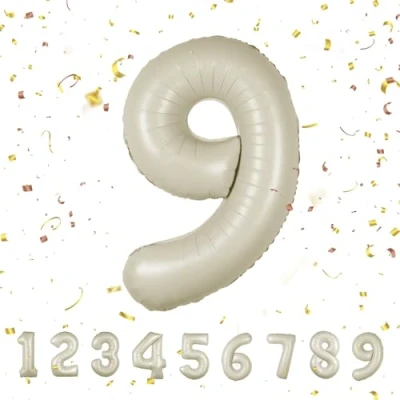 Abbildung von Geburtstag zahlen luftballon 9 jahre Beige Folienballon XXL Riesen in 40&quot; 101cm Geburtstagsdeko Ballon Zahl Deko zum .Fliegt mit Helium