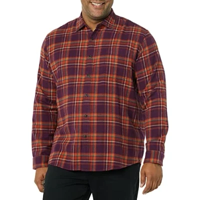 Abbildung von Amazon Essentials Herren Langarmhemd aus Flanell (in Übergröße erhältlich), Pflaume Karomuster, S
