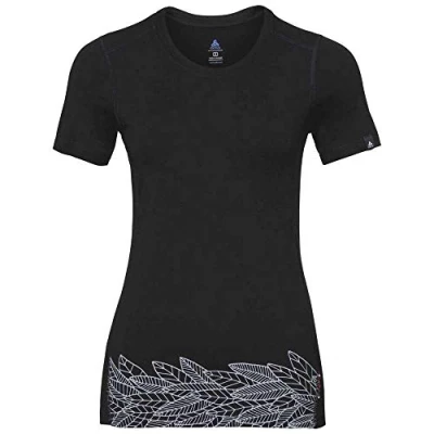 Abbildung von Odlo Damen Crew Neck Alliance T Shirt, Black Leaves on Waist Print SS19, XS