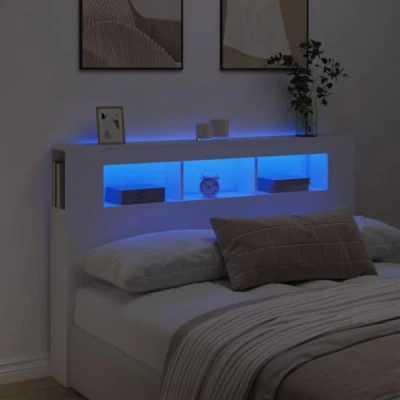 Abbildung von vidaXL LED Kopfteil, Bettkopfteil mit Leuchten, Betthaupt Ablagen, Bettzubehör Schlafzimmer, Weiß 160x18,5x103,5cm Holzwerkstoff