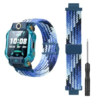 Abbildung von GIOPUEY Armband Kompatibel mit imoo Watch Phone Z7/Z6, Geflochtenes Nylon [Unisex] elastisch Ersatzarmband Blue A