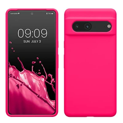 Abbildung von kwmobile Hülle kompatibel mit Google Pixel 7 Silikon Handy Case Handyhülle weiche Oberfläche kabelloses Laden Neon Pink