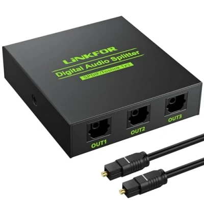 Abbildung von LiNKFOR Optischer Splitter, SPDIF Toslink 1x3 Digital Audio Verteiler, 1 optisches Kabel, Aluminiumlegierung, unterstützt LPCM 2.0 DTS Dolby AC3, kompatibel mit PS3 DVD HDTV STB etc