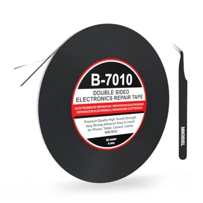 Abbildung von MMOBIEL 4 mm doppelseitiges Klebeband stark klebend Tape 50 m Rolle (Schwarz) für Smartphone Tablet Reparatur