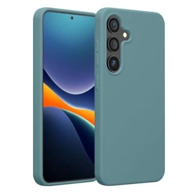 Abbildung von kwmobile Schutzhülle kompatibel mit Samsung Galaxy S25 Hülle Silikon Handy Case Handyhülle für weiche Oberfläche kabelloses Laden Arctic Night