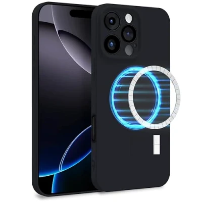 Abbildung von MyGadget Hülle für Apple iPhone 16 Pro [ kompatibel mit MagSafe ] Zweilagige Handyhülle Kameraschutz Cover Innenfutter &amp; Silikon außen Schwarz