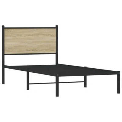Abbildung von vidaXL Bettgestell, Metallbett Bett mit Kopfteil, Bettrahmen Lattenrost, Einzelbett für Schlafzimmer, Metall Sonoma Eiche 90x200cm