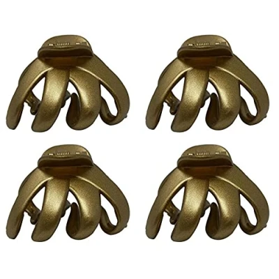 Abbildung von 4er Set Octopus Kunststoff Haar Klaue Clip Schmetterling Stier Hund Design, großer Griff für dickes (Gold)