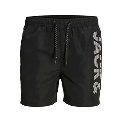 Abbildung von JACK &amp; JONES PLUS Men&#039;s JPSTFIJI JJSWIM SPLICELOGO LY SN PS Badeshorts, Black, 46