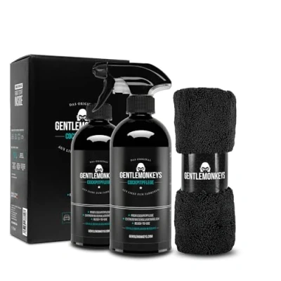 Abbildung von GENTLEMONKEYS Auto Cockpitpflege Set (500ml Cockpitreiniger + Microfasertuch 500ml Refill) Cockpit Pflege Innenraumpflege für Glanz &amp; UV Schutz Biologisch abbaubar