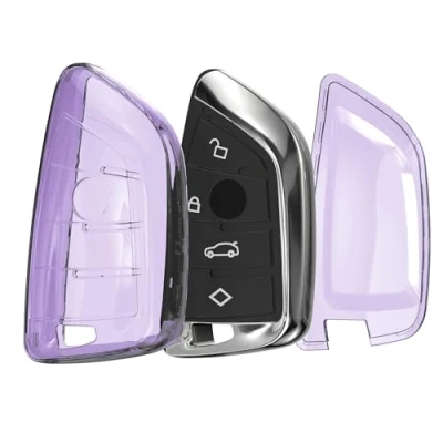 Abbildung von kwmobile Autoschlüssel Hülle kompatibel mit BMW 3 Tasten Smart Key Schlüsselhülle Silikon Cover Violett Transparent