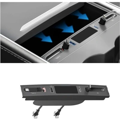 Abbildung von OBEST Tesla USB Hub Charger Mittelkonsole Docking Station, 4 in 1 Auto Ladegerät Multi Port Kabel für Model 3 (2021 2023) / Y 2023), Digital Display autoZubehör