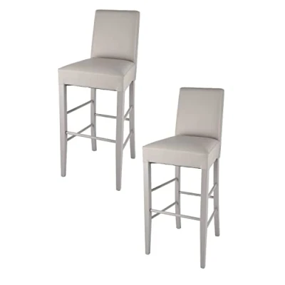 Abbildung von t m c s Tommychairs 2er Set Moderne Barhocker Luisa, robuste Struktur aus lackiertem Buchenholz Farbe Hellgrau, gepolstert und mit Kunstleder in der Hellgrau bezogen