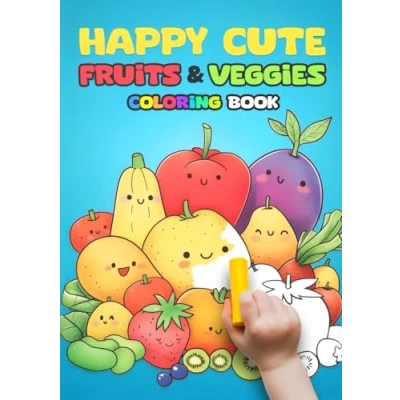 Abbildung von Happy Cute Fruits and Veggies Coloring Book: 54 Kawaii Healthy Food Illustrations for Toddlers from 2 years old