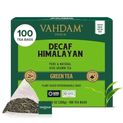 Abbildung von VAHDAM, Entkoffeinierter Grüner Himalaya Tee (100 Beutel) 100% In Beuteln, Unterstützt Den Stoffwechsel Blättern