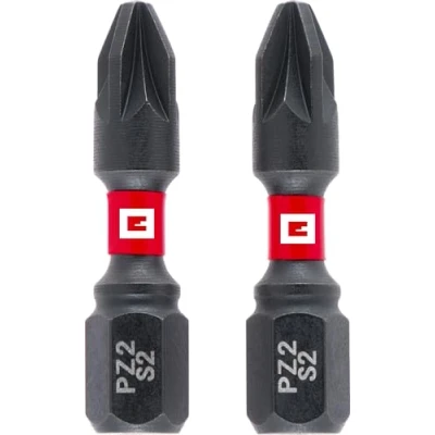 Abbildung von Original Einhell Impact Bits mit Doppel Torsion, 2 tlg., 30 mm, PZ2 (S2 Stahl, hohe Langlebigkeit, doppelter Torsionseffekt, roter Farbring, C 6.3 Schaft)