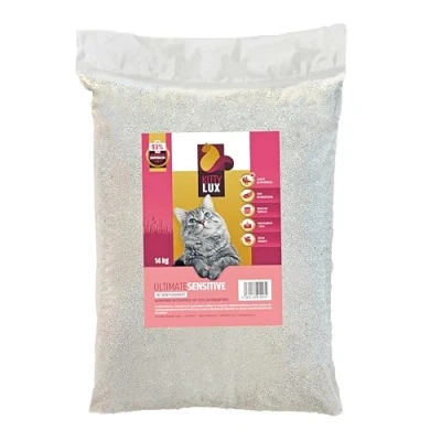 Abbildung von KittyLux klumpende Katzenstreu Ultimate Sensitive 2x14kg mit Babypuderduft für Sensible Katzen, Klumpstreu 100% Naturbentonit, Feste Klumpenbildung, schnelle Geruchsbildung, geringer Verbrauch