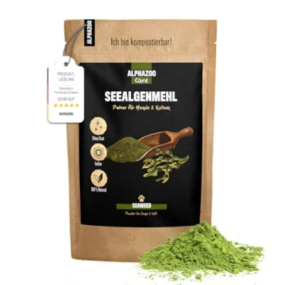 Abbildung von alphazoo Seealgenmehl Hund &amp; Katze 250g I Seealgen Pulver Kelpalgen für Zähne, Barf, Schilddrüse Pigmentierung Jod gegen Zahnstein Schilddrüsenunterfunktion Ascophyllum Nodosum