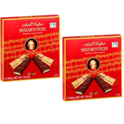 Abbildung von Maitre Truffout Maître Mozartsticks Zartbitterschokolade Mit Einer Füllung Marzipangeschmack Und Pistaziengeschmack Vorteilspackung 2 x 200g