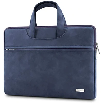 Abbildung von TECOOL 13,3 Zoll Laptop Tasche Hülle für 13.6 MacBook Air M3 M2 2024 2022,13 Pro/Air M1 2022 2012,14 Pro 2023 2021,Wasserdichte Notebooktasche Leder Schutzhülle,Marineblau