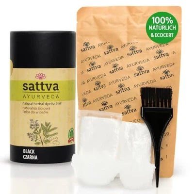 Abbildung von Natürliche Haarfarbe in Schwarz Doppelte Portion von Sattva Ayurveda: Henna für Allergiker Bio Pflanzenhaarfarbe Naturhaarfarbe, Volumen und Glanz ECOCERT