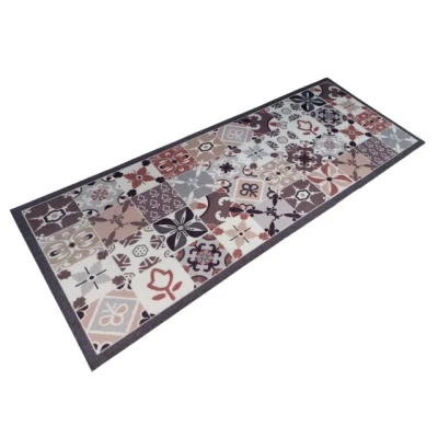 Abbildung von oKu Tex Fußmatte Schmutzfangmatte, Küchenläufer Mosaik Muster Kacheln Kariert Waschbar Türvorleger für innen rutschfest grau/beige 45 x 75 cm