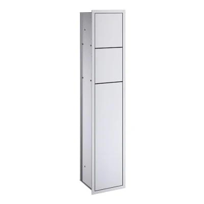 Abbildung von EMCO Asis 150 Unterputz Schrankmodul für das Gäste WC, Badezimmerschrank als Toilettenpapierhalter &amp; Klobürstenhalter mit extra Fach, Hochschrank Push to Open Funktion, Silber, 809 mm
